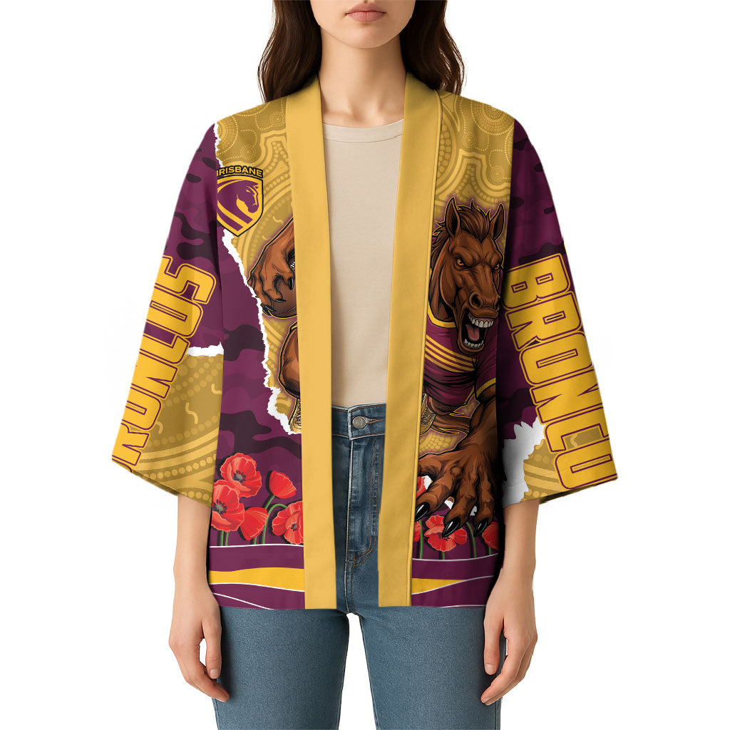 Personalized Brisbane Broncos ANZAC Tribute Kimono Poppy Field Soldier Silhouette Aboriginal Rugby Mascot