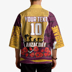 Personalized Brisbane Broncos ANZAC Tribute Kimono Poppy Field Soldier Silhouette Aboriginal Rugby Mascot