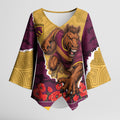 Personalized Brisbane Broncos ANZAC Tribute Kimono Sleeve Blouse Poppy Field Soldier Silhouette Aboriginal Rugby Mascot