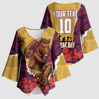 Personalized Brisbane Broncos ANZAC Tribute Kimono Sleeve Blouse Poppy Field Soldier Silhouette Aboriginal Rugby Mascot