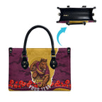 Personalized Brisbane Broncos ANZAC Tribute Leather Bag Poppy Field Soldier Silhouette Aboriginal Rugby Mascot