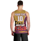Personalized Brisbane Broncos ANZAC Tribute Men Tank Top Poppy Field Soldier Silhouette Aboriginal Rugby Mascot
