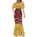 Personalized Brisbane Broncos ANZAC Tribute Mermaid Dress Poppy Field Soldier Silhouette Aboriginal Rugby Mascot