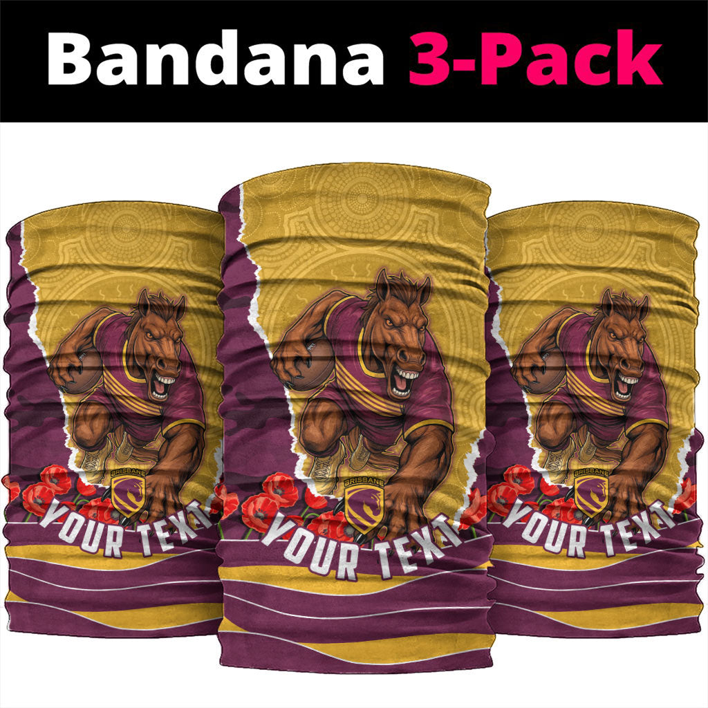 Personalized Brisbane Broncos ANZAC Tribute Neck Gaiter Poppy Field Soldier Silhouette Aboriginal Rugby Mascot