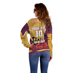 Personalized Brisbane Broncos ANZAC Tribute Off Shoulder Sweater Poppy Field Soldier Silhouette Aboriginal Rugby Mascot