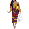 Personalized Brisbane Broncos ANZAC Tribute Off The Shoulder Long Sleeve Dress Poppy Field Soldier Silhouette Aboriginal Rugby Mascot