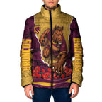 Personalized Brisbane Broncos ANZAC Tribute Padded Jacket Poppy Field Soldier Silhouette Aboriginal Rugby Mascot