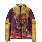 Personalized Brisbane Broncos ANZAC Tribute Padded Jacket Poppy Field Soldier Silhouette Aboriginal Rugby Mascot