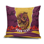 Personalized Brisbane Broncos ANZAC Tribute Pillow Cover Poppy Field Soldier Silhouette Aboriginal Rugby Mascot