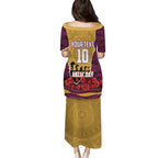 Personalized Brisbane Broncos ANZAC Tribute Puletasi Poppy Field Soldier Silhouette Aboriginal Rugby Mascot
