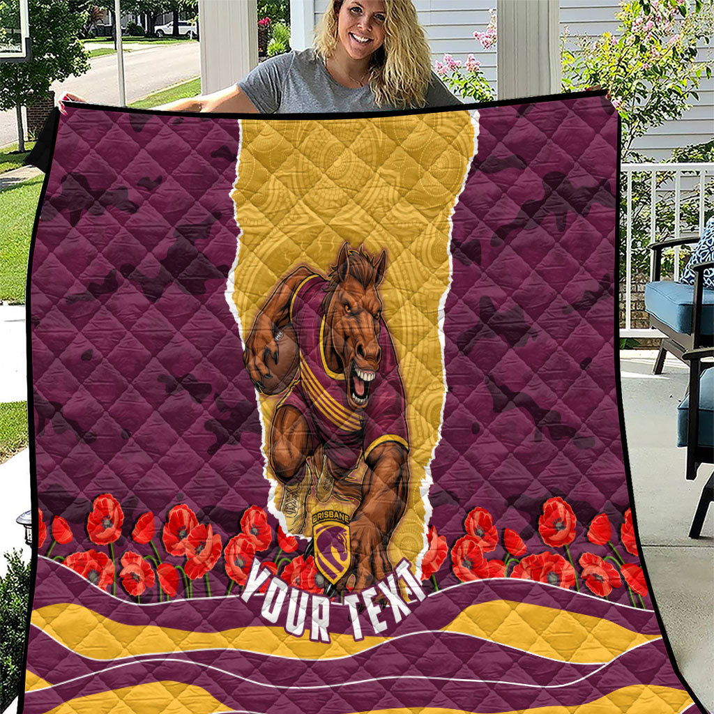 Personalized Brisbane Broncos ANZAC Tribute Quilt Poppy Field Soldier Silhouette Aboriginal Rugby Mascot