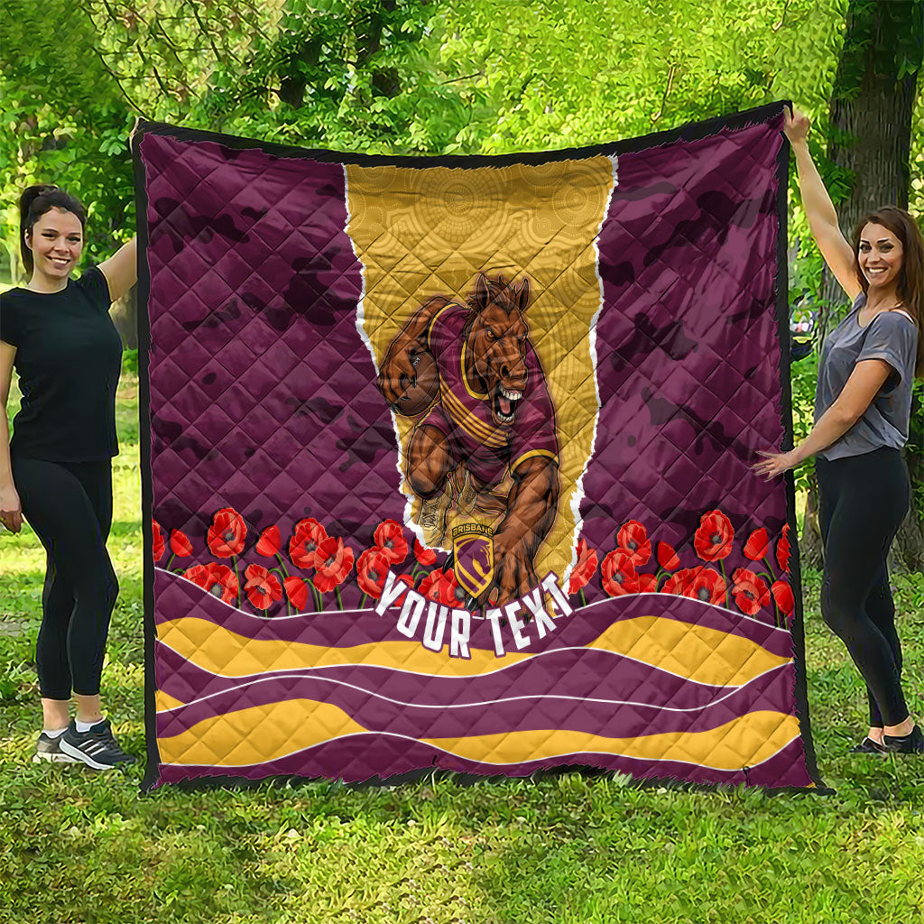 Personalized Brisbane Broncos ANZAC Tribute Quilt Poppy Field Soldier Silhouette Aboriginal Rugby Mascot