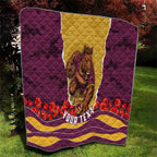 Personalized Brisbane Broncos ANZAC Tribute Quilt Poppy Field Soldier Silhouette Aboriginal Rugby Mascot