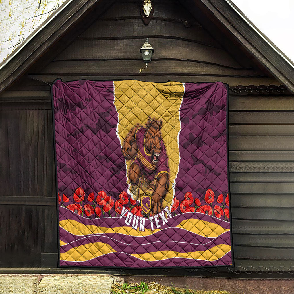 Personalized Brisbane Broncos ANZAC Tribute Quilt Poppy Field Soldier Silhouette Aboriginal Rugby Mascot