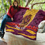 Personalized Brisbane Broncos ANZAC Tribute Quilt Poppy Field Soldier Silhouette Aboriginal Rugby Mascot