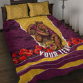 Personalized Brisbane Broncos ANZAC Tribute Quilt Bed Set Poppy Field Soldier Silhouette Aboriginal Rugby Mascot