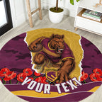 Personalized Brisbane Broncos ANZAC Tribute Round Carpet Poppy Field Soldier Silhouette Aboriginal Rugby Mascot