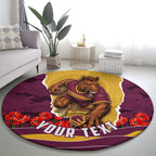 Personalized Brisbane Broncos ANZAC Tribute Round Carpet Poppy Field Soldier Silhouette Aboriginal Rugby Mascot