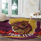Personalized Brisbane Broncos ANZAC Tribute Round Carpet Poppy Field Soldier Silhouette Aboriginal Rugby Mascot
