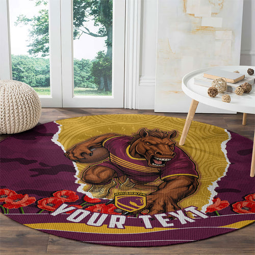 Personalized Brisbane Broncos ANZAC Tribute Round Carpet Poppy Field Soldier Silhouette Aboriginal Rugby Mascot