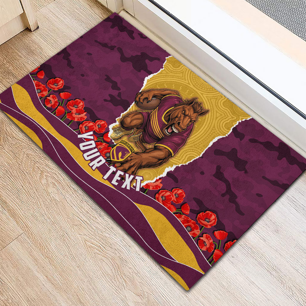 Personalized Brisbane Broncos ANZAC Tribute Rubber Doormat Poppy Field Soldier Silhouette Aboriginal Rugby Mascot