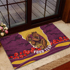 Personalized Brisbane Broncos ANZAC Tribute Rubber Doormat Poppy Field Soldier Silhouette Aboriginal Rugby Mascot