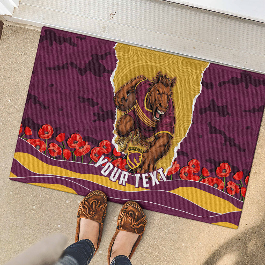 Personalized Brisbane Broncos ANZAC Tribute Rubber Doormat Poppy Field Soldier Silhouette Aboriginal Rugby Mascot