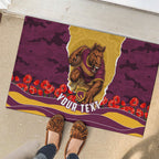 Personalized Brisbane Broncos ANZAC Tribute Rubber Doormat Poppy Field Soldier Silhouette Aboriginal Rugby Mascot