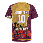 Personalized Brisbane Broncos ANZAC Tribute Rugby Jersey Poppy Field Soldier Silhouette Aboriginal Rugby Mascot