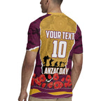 Personalized Brisbane Broncos ANZAC Tribute Rugby Jersey Poppy Field Soldier Silhouette Aboriginal Rugby Mascot