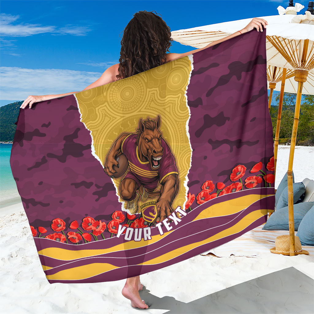 Personalized Brisbane Broncos ANZAC Tribute Sarong Poppy Field Soldier Silhouette Aboriginal Rugby Mascot