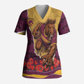 Personalized Brisbane Broncos ANZAC Tribute Scrub Top Poppy Field Soldier Silhouette Aboriginal Rugby Mascot