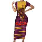 Personalized Brisbane Broncos ANZAC Tribute Short Sleeve Bodycon Dress Poppy Field Soldier Silhouette Aboriginal Rugby Mascot