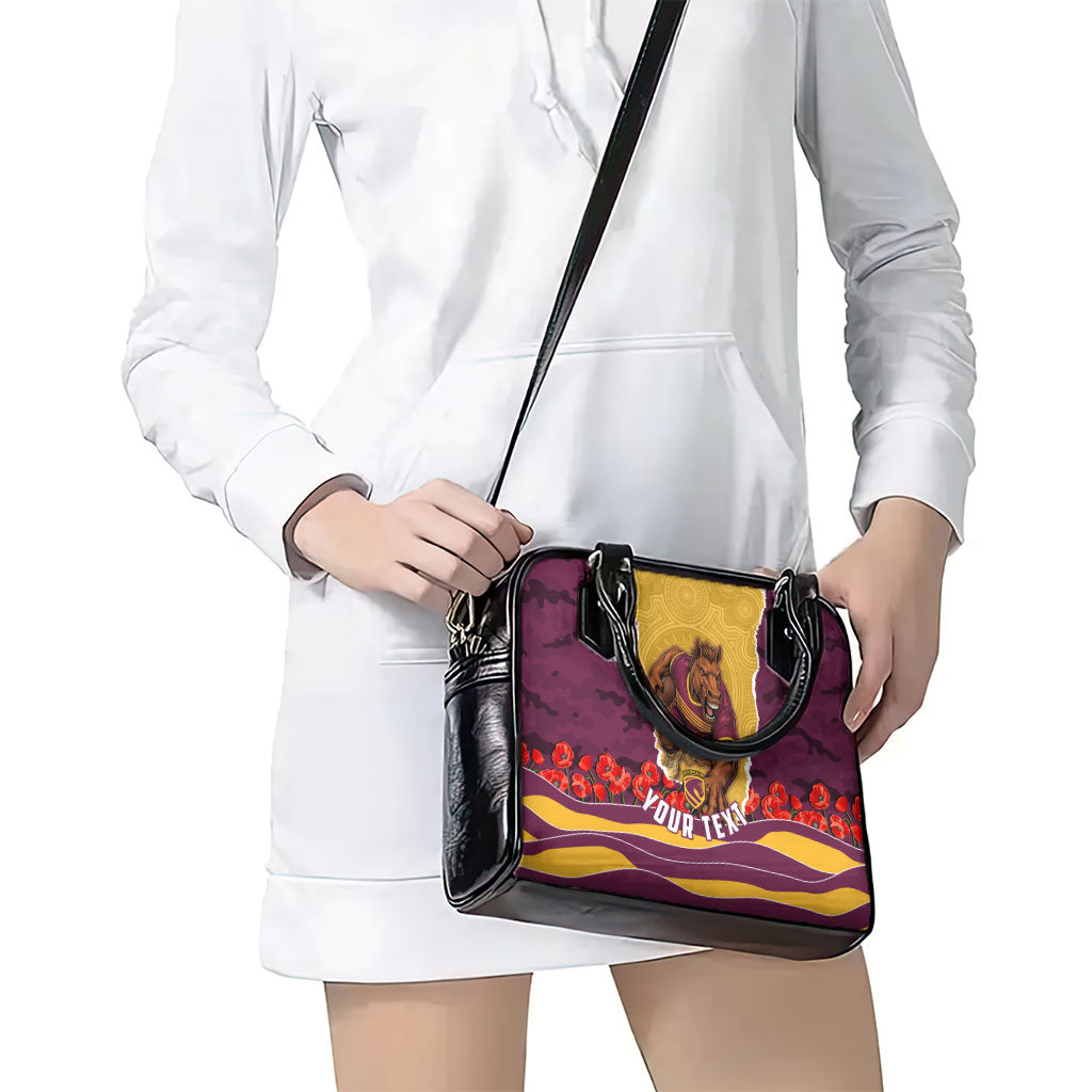 Personalized Brisbane Broncos ANZAC Tribute Shoulder Handbag Poppy Field Soldier Silhouette Aboriginal Rugby Mascot