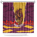 Personalized Brisbane Broncos ANZAC Tribute Shower Curtain Poppy Field Soldier Silhouette Aboriginal Rugby Mascot