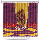 Personalized Brisbane Broncos ANZAC Tribute Shower Curtain Poppy Field Soldier Silhouette Aboriginal Rugby Mascot