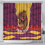 Personalized Brisbane Broncos ANZAC Tribute Shower Curtain Poppy Field Soldier Silhouette Aboriginal Rugby Mascot