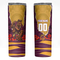 Personalized Brisbane Broncos ANZAC Tribute Skinny Tumbler Poppy Field Soldier Silhouette Aboriginal Rugby Mascot