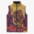 Personalized Brisbane Broncos ANZAC Tribute Sleeveless Puffer Jacket Poppy Field Soldier Silhouette Aboriginal Rugby Mascot