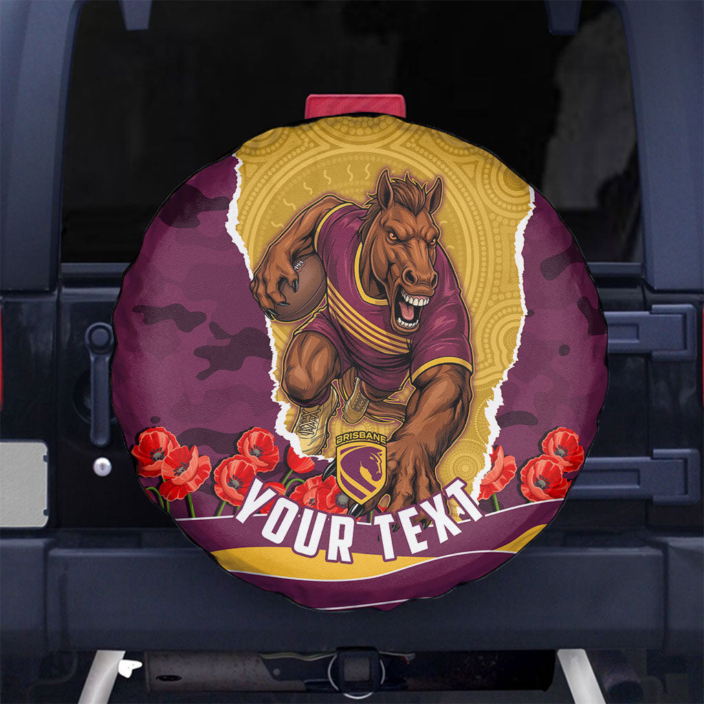 Personalized Brisbane Broncos ANZAC Tribute Spare Tire Cover Poppy Field Soldier Silhouette Aboriginal Rugby Mascot