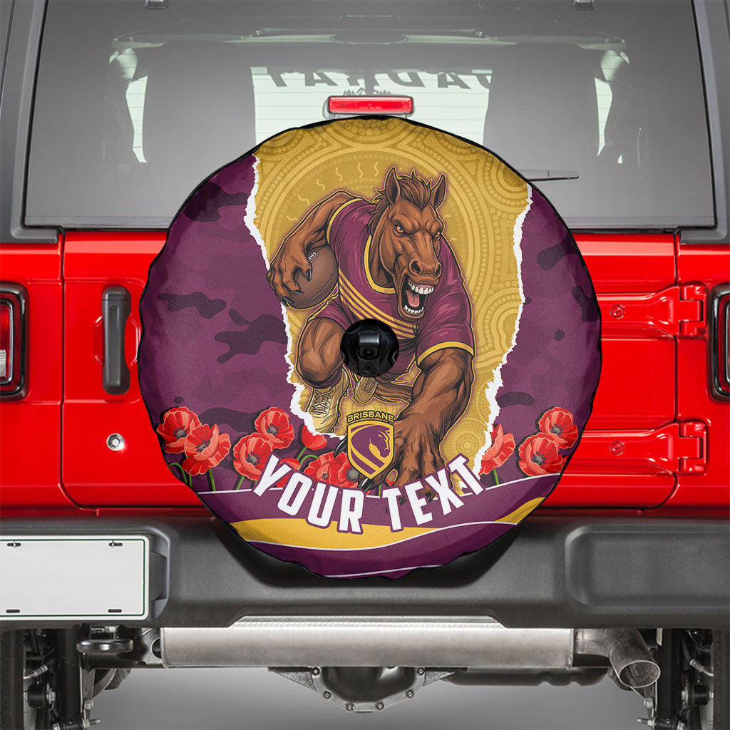 Personalized Brisbane Broncos ANZAC Tribute Spare Tire Cover Poppy Field Soldier Silhouette Aboriginal Rugby Mascot