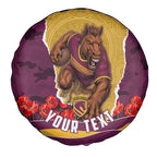 Personalized Brisbane Broncos ANZAC Tribute Spare Tire Cover Poppy Field Soldier Silhouette Aboriginal Rugby Mascot