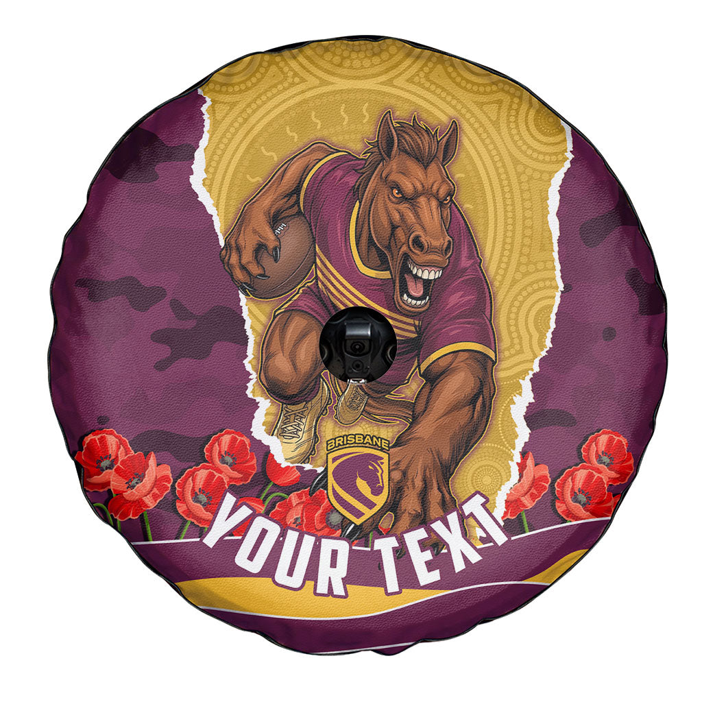 Personalized Brisbane Broncos ANZAC Tribute Spare Tire Cover Poppy Field Soldier Silhouette Aboriginal Rugby Mascot