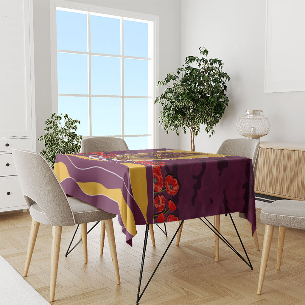 Personalized Brisbane Broncos ANZAC Tribute Tablecloth Poppy Field Soldier Silhouette Aboriginal Rugby Mascot