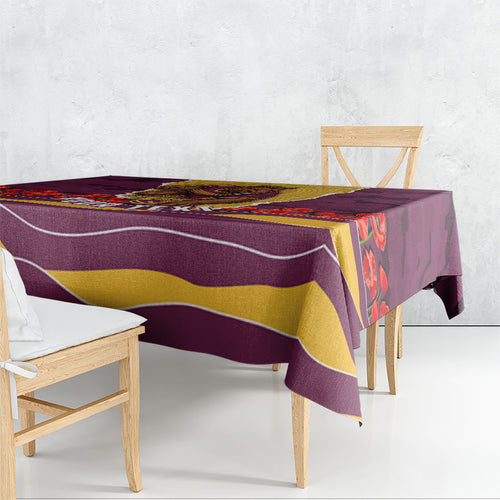 Personalized Brisbane Broncos ANZAC Tribute Tablecloth Poppy Field Soldier Silhouette Aboriginal Rugby Mascot