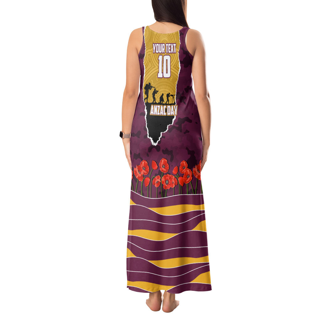 Personalized Brisbane Broncos ANZAC Tribute Tank Maxi Dress Poppy Field Soldier Silhouette Aboriginal Rugby Mascot