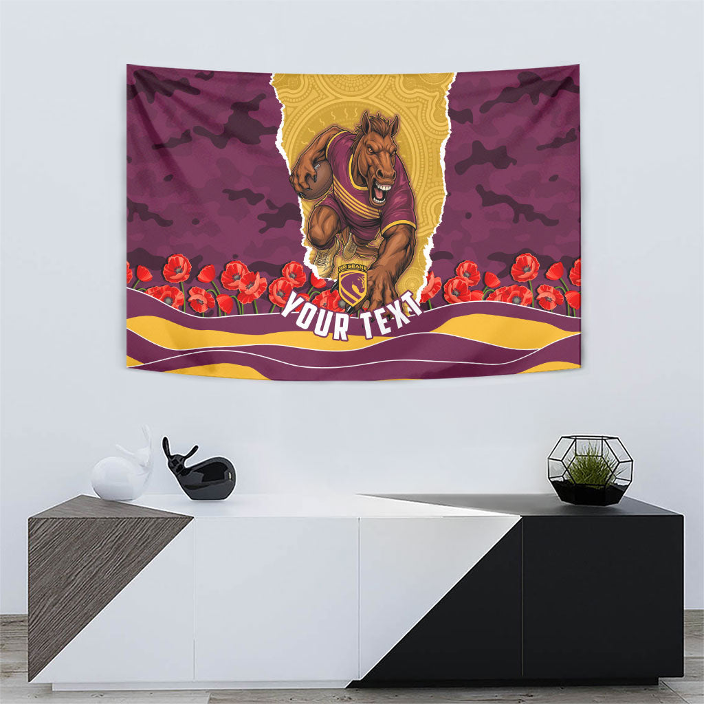 Personalized Brisbane Broncos ANZAC Tribute Tapestry Poppy Field Soldier Silhouette Aboriginal Rugby Mascot
