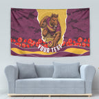 Personalized Brisbane Broncos ANZAC Tribute Tapestry Poppy Field Soldier Silhouette Aboriginal Rugby Mascot