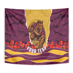 Personalized Brisbane Broncos ANZAC Tribute Tapestry Poppy Field Soldier Silhouette Aboriginal Rugby Mascot
