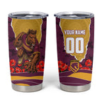 Personalized Brisbane Broncos ANZAC Tribute Tumbler Cup Poppy Field Soldier Silhouette Aboriginal Rugby Mascot